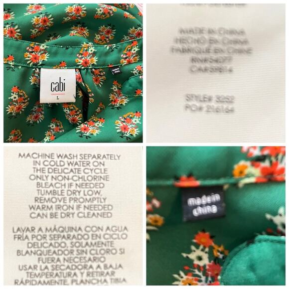 Cabi Blouse Popover V-neck Green Pink Multi Floral Print 3262 Women’s Size Large - Picture 10 of 11